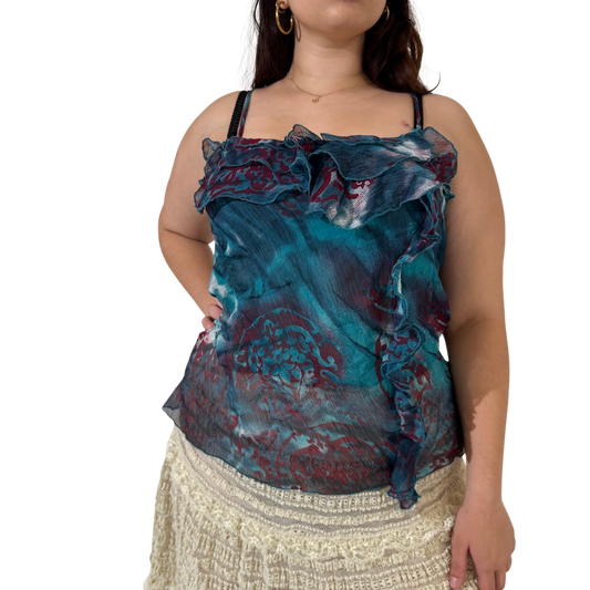 Turquoise Ruffle Chiffon Cami