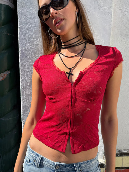 Romance Lace Top Cherry