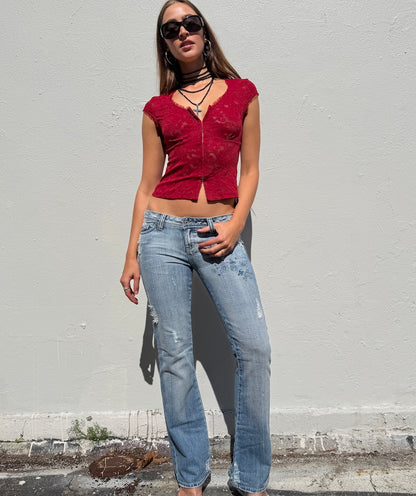 Cartoon Light Wash Low Rise Jeans
