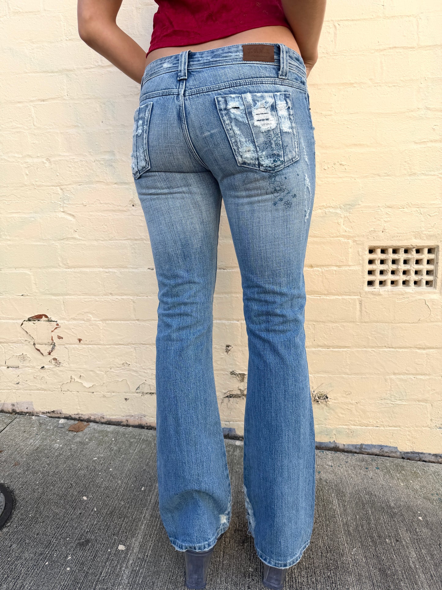 Cartoon Light Wash Low Rise Jeans