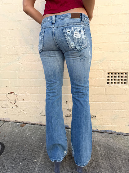 Cartoon Light Wash Low Rise Jeans