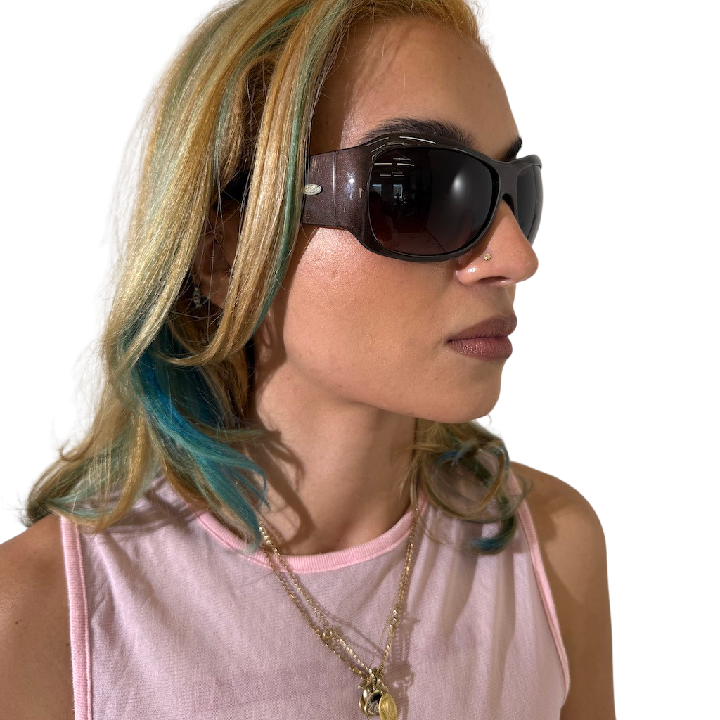 Brown Metallic Y2K Skater Sunglasses