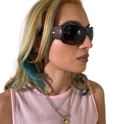 Brown Metallic Y2K Skater Sunglasses