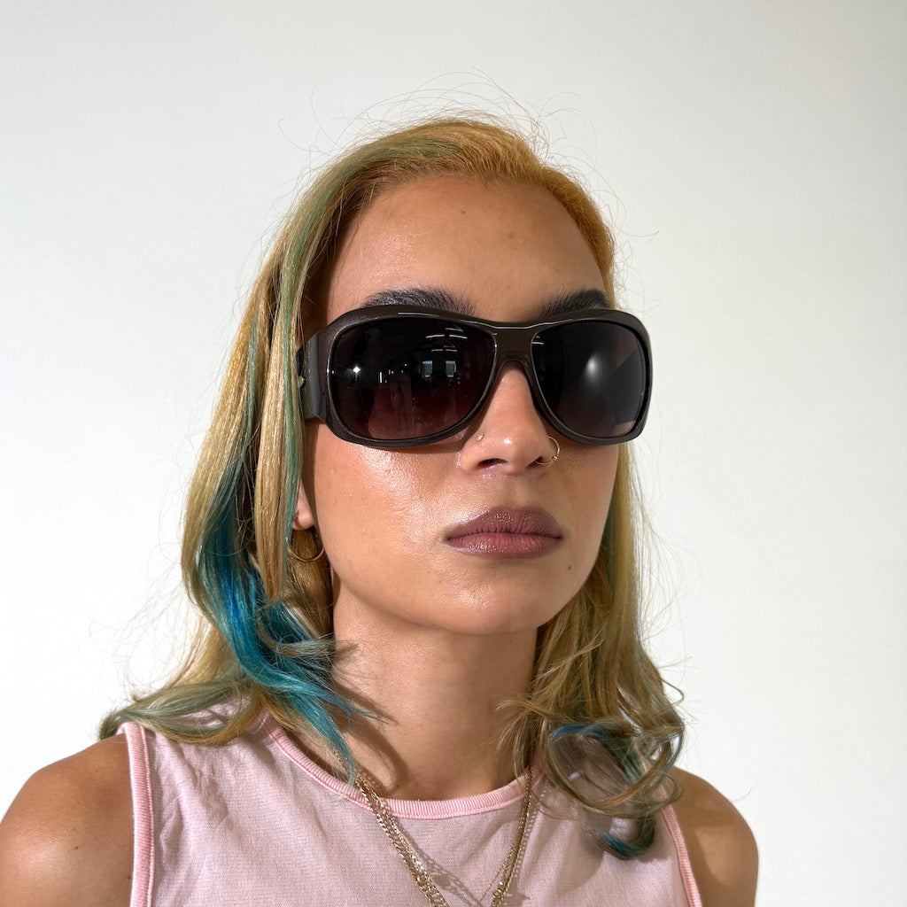 Brown Metallic Y2K Skater Sunglasses
