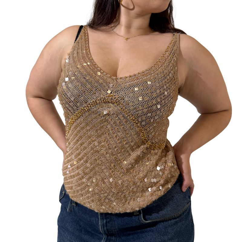 Crochet Gold Sequin Knit Cami