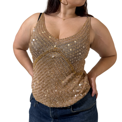 Crochet Gold Sequin Knit Cami