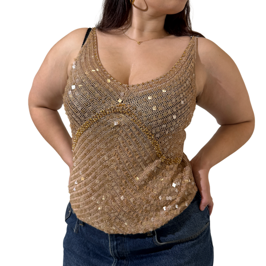 Crochet Gold Sequin Knit Cami