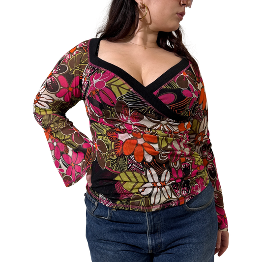 Floral Mesh Wrap Top