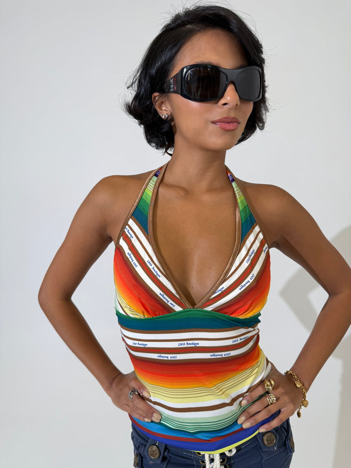 Stripe Halter Tankini Singlet