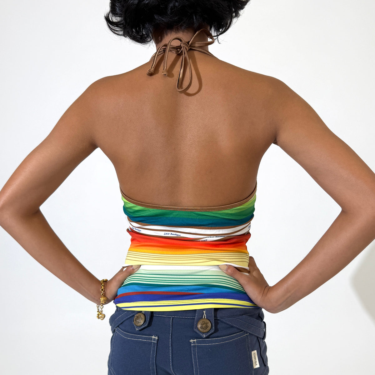 Stripe Halter Tankini Singlet