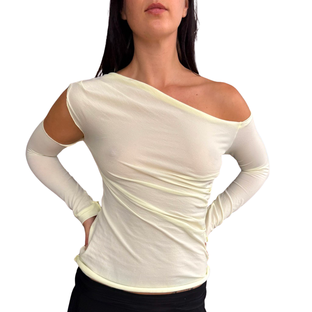 Off Shoulder Drape Top - Baby Yellow