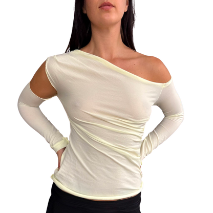 Off Shoulder Drape Top - Baby Yellow