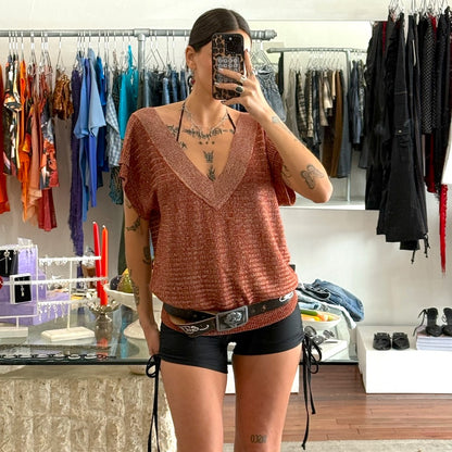 Metallic Knit Bat WingTop