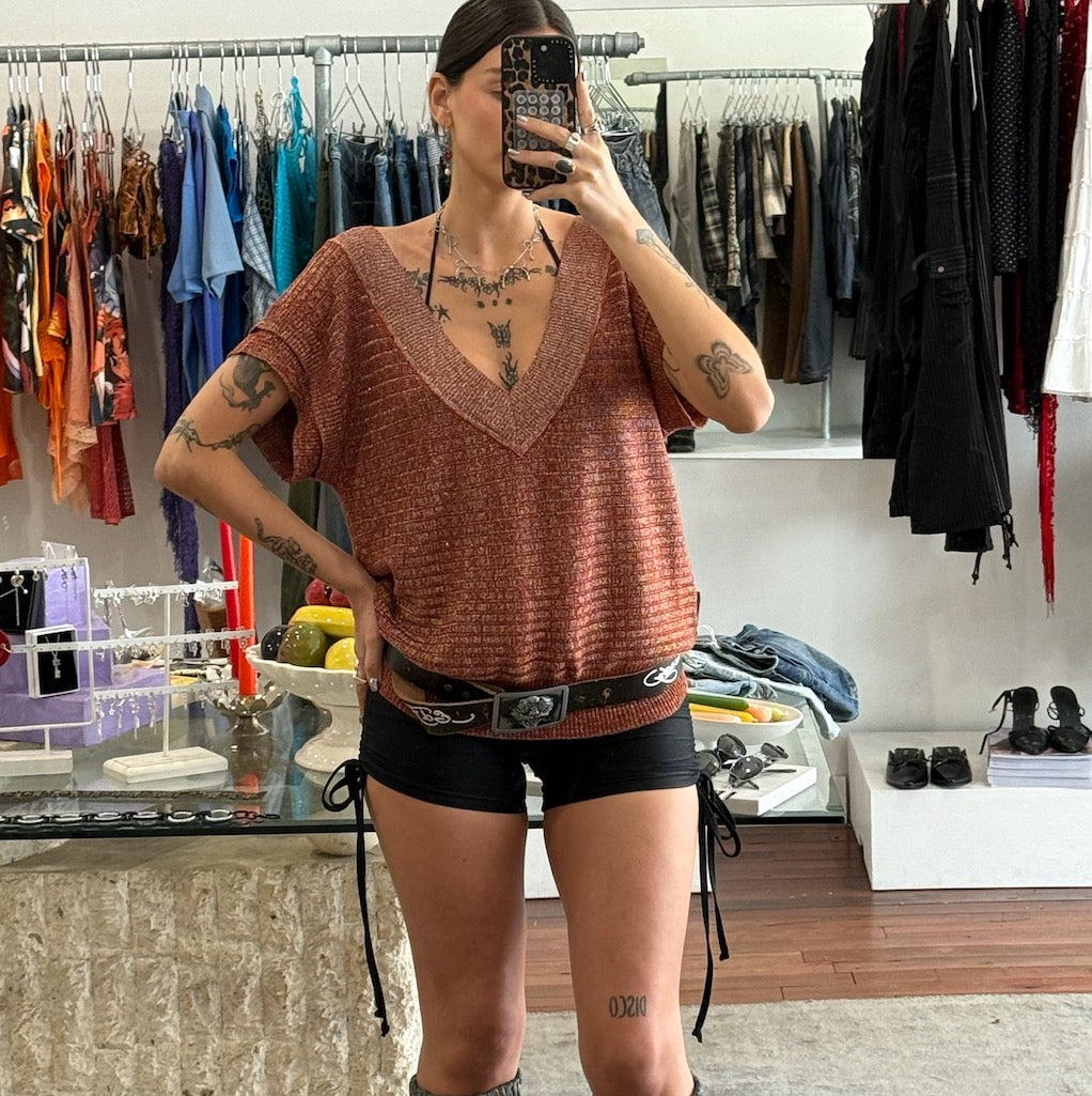 Metallic Knit Bat WingTop