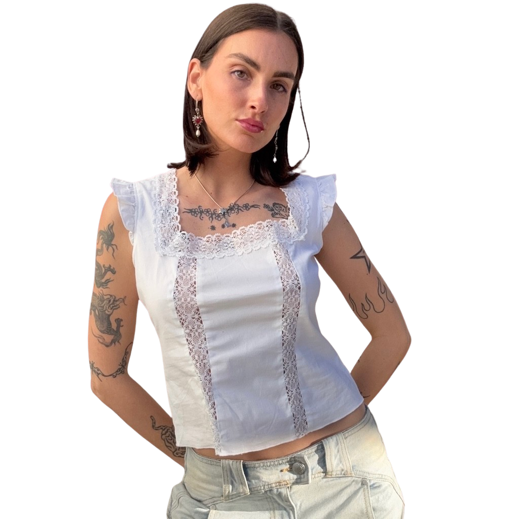 Crisp Cotton & Lace Blouse