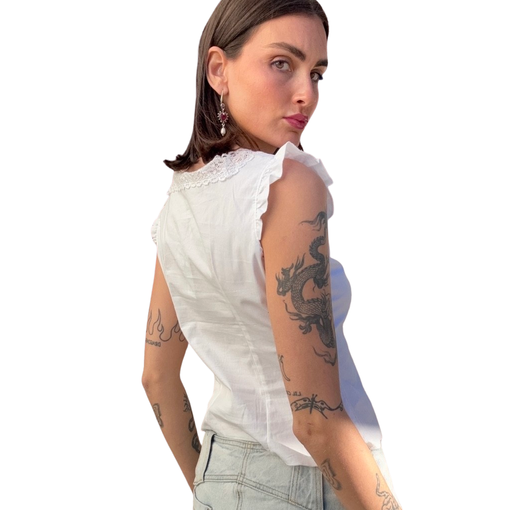 Crisp Cotton & Lace Blouse