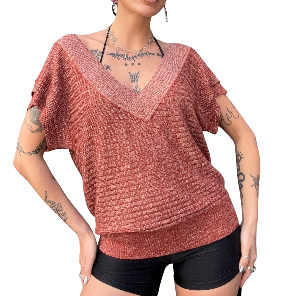 Metallic Knit Bat WingTop