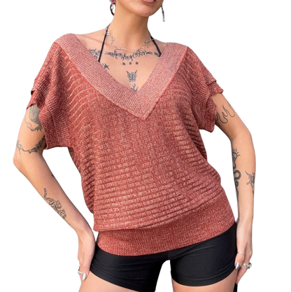 Metallic Knit Bat WingTop