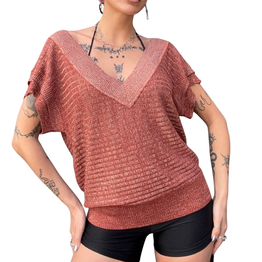 Metallic Knit Bat WingTop