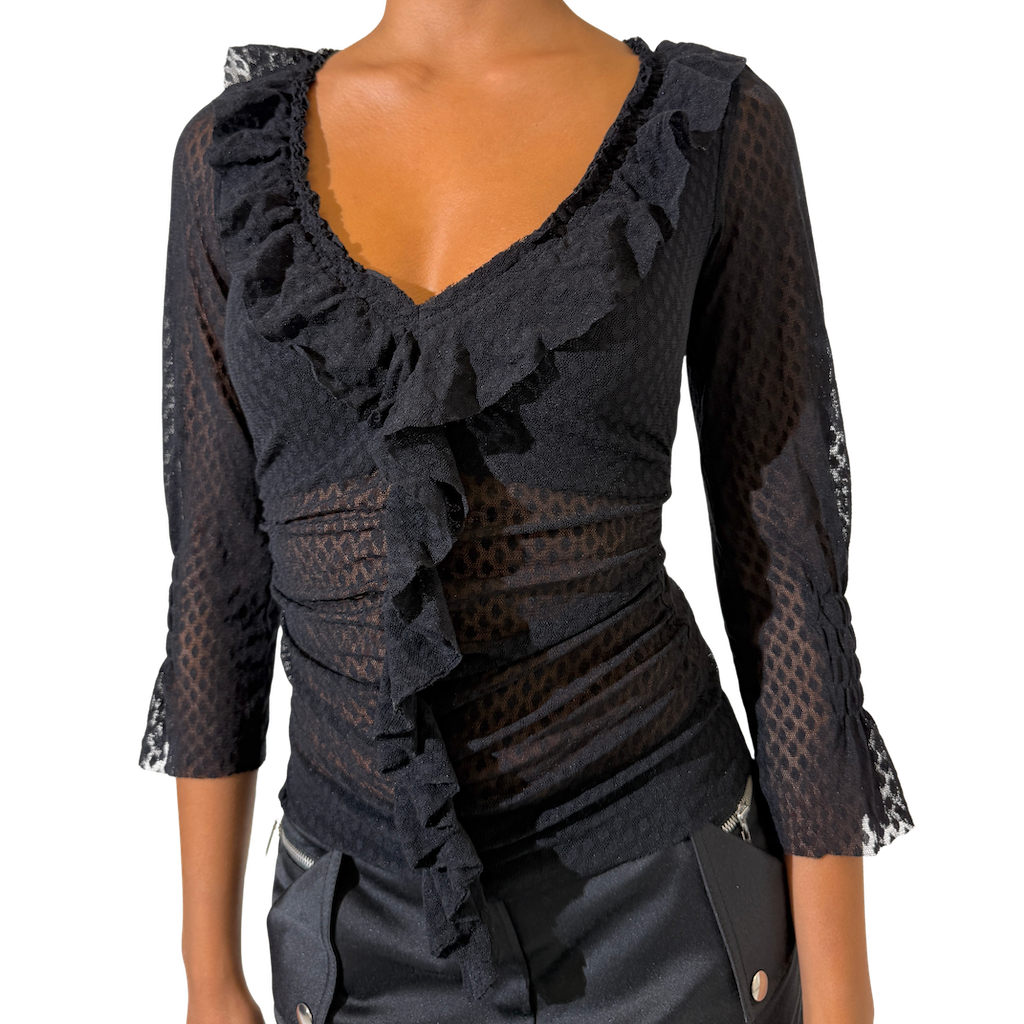 Morgan De Toi Black ruffle Y2K Top