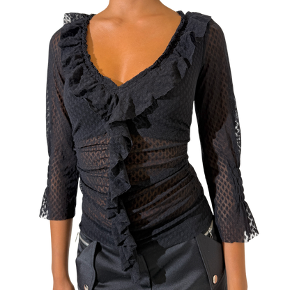 Morgan De Toi Black ruffle Y2K Top