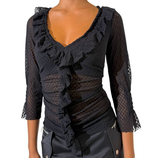 Morgan De Toi Black ruffle Y2K Top