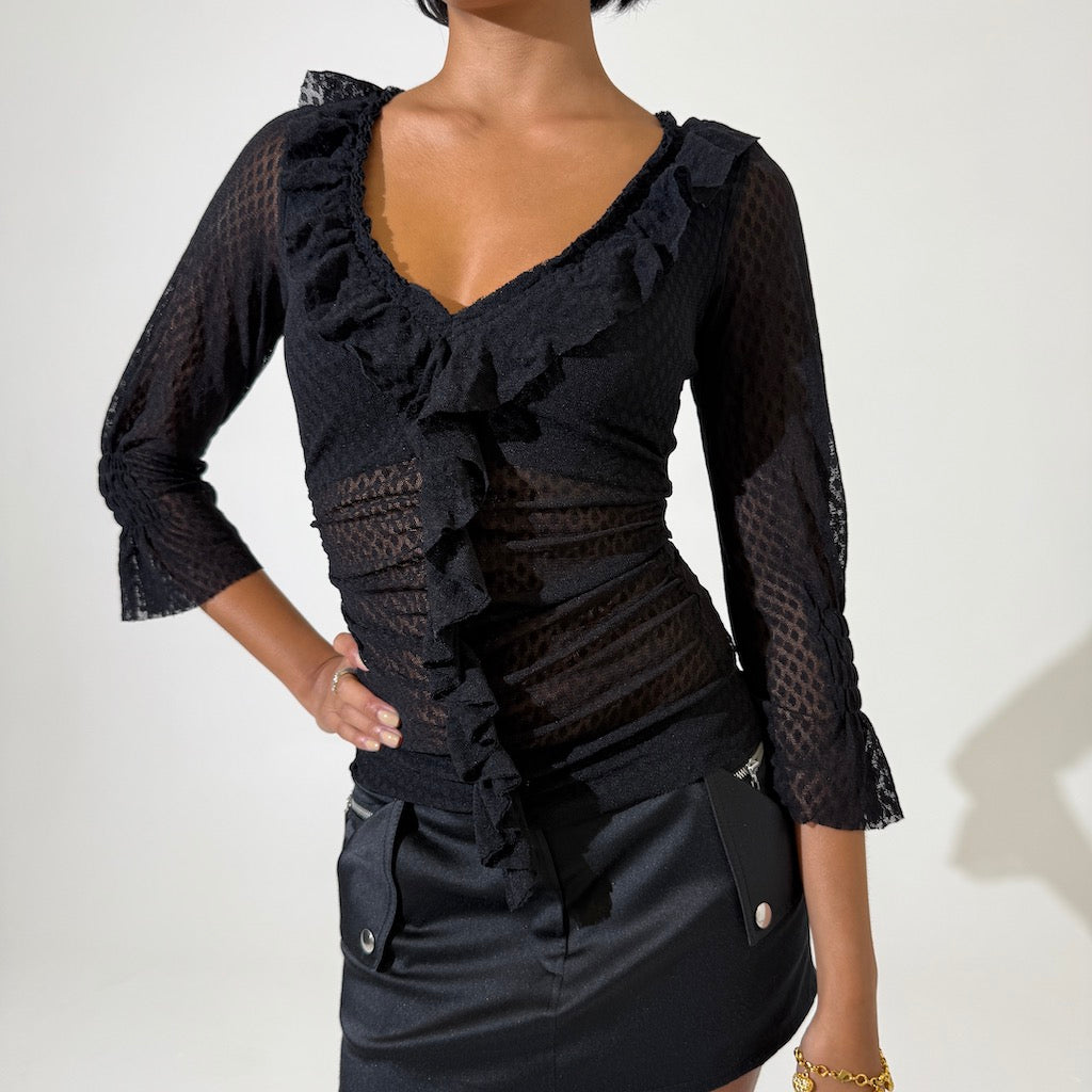 Morgan De Toi Black ruffle Y2K Top