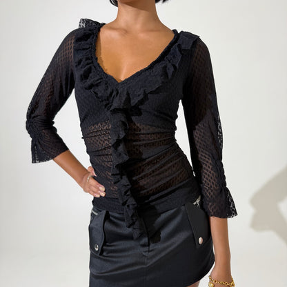 Morgan De Toi Black ruffle Y2K Top