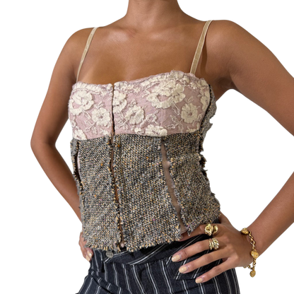 Twill Textured Panelled Singlet Cami Top