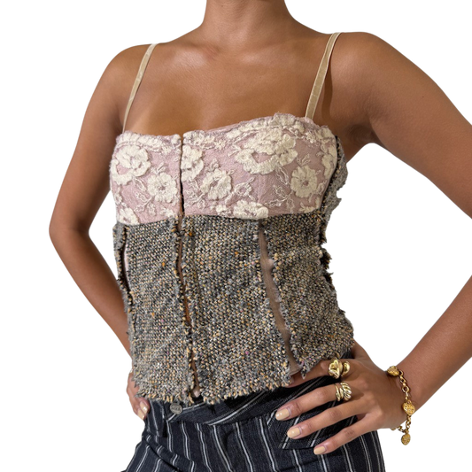 Twill Textured Panelled Singlet Cami Top