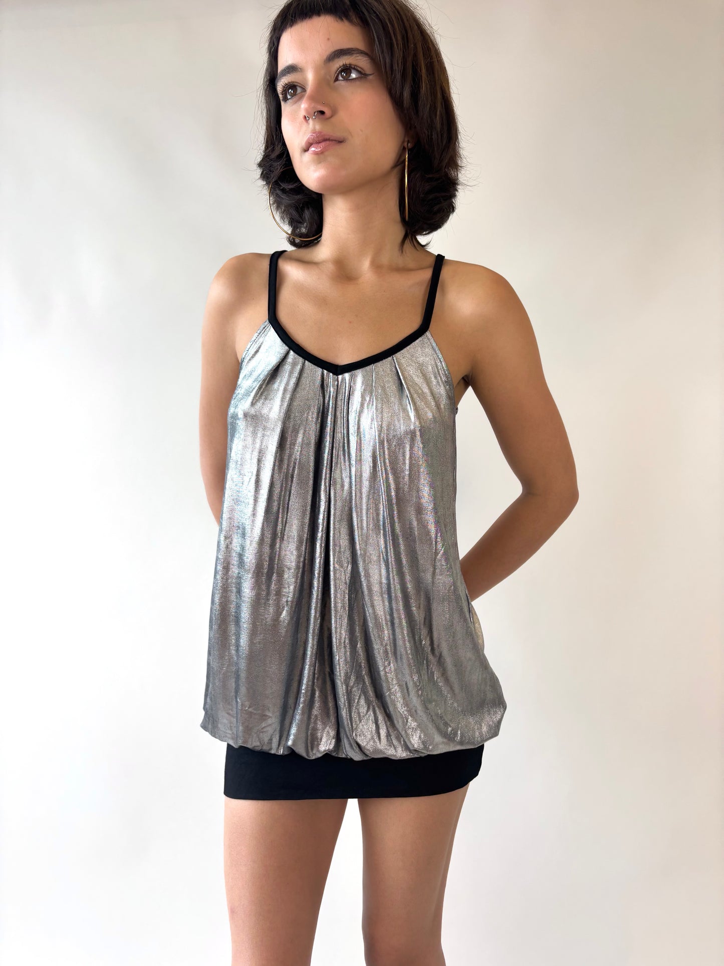 Chrome Silver Metallic Bubble Mini Dress