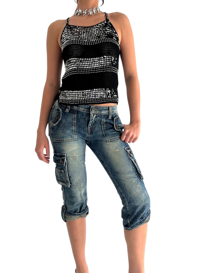 Black Knitted & Silver Sequin Cami