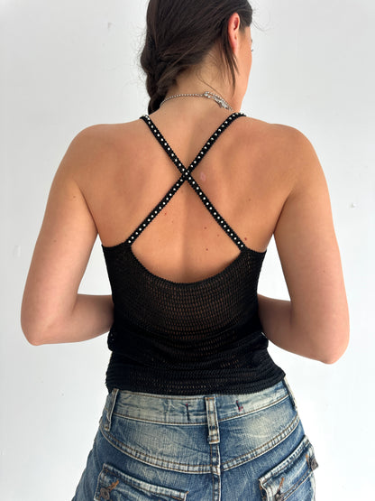 Black Knitted & Silver Sequin Cami