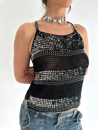 Black Knitted & Silver Sequin Cami