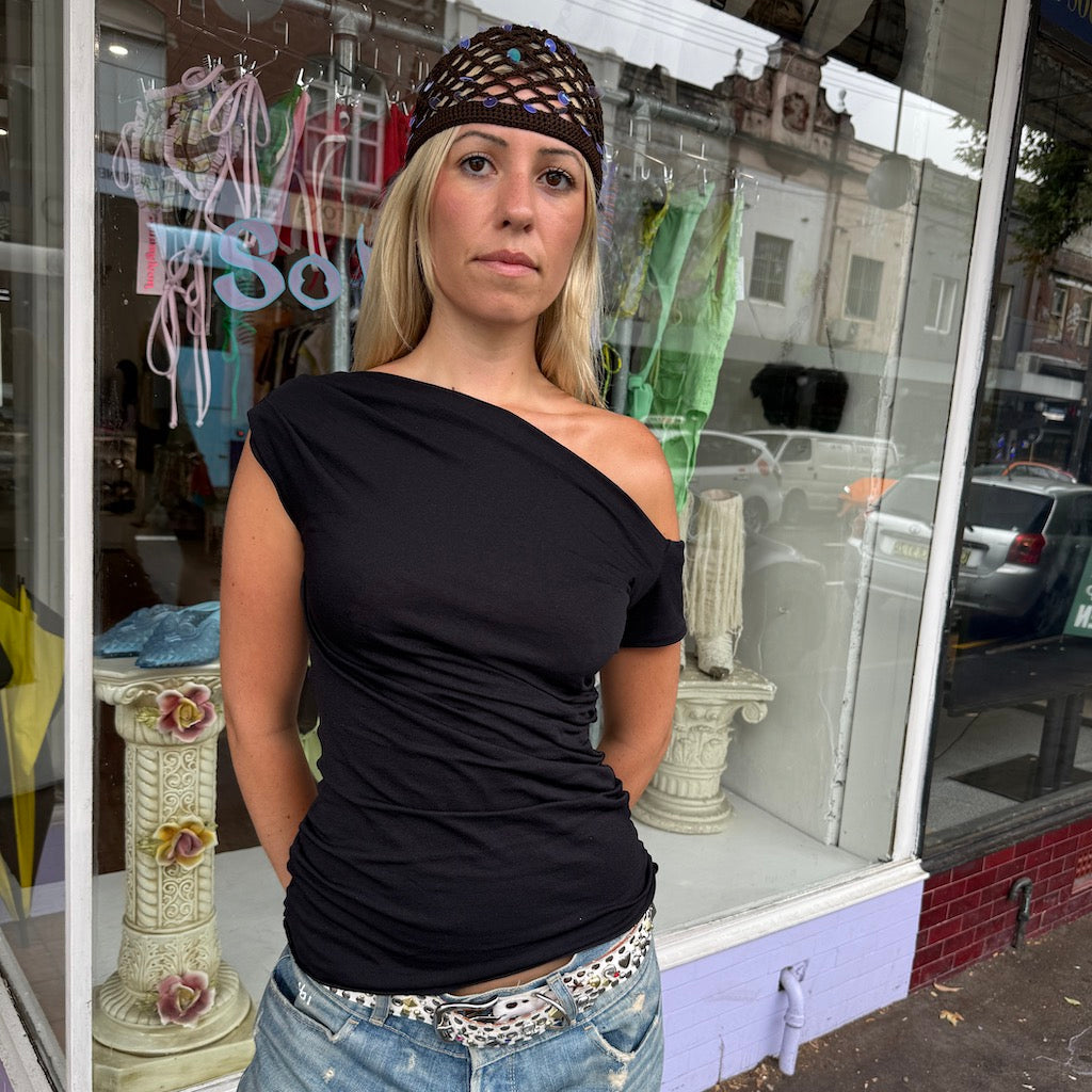 Cap Sleeve Drape Top - Black