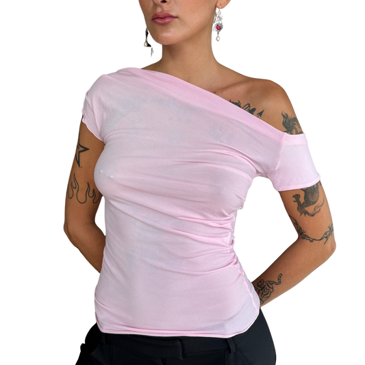Cap Sleeve Drape Top - Baby Pink