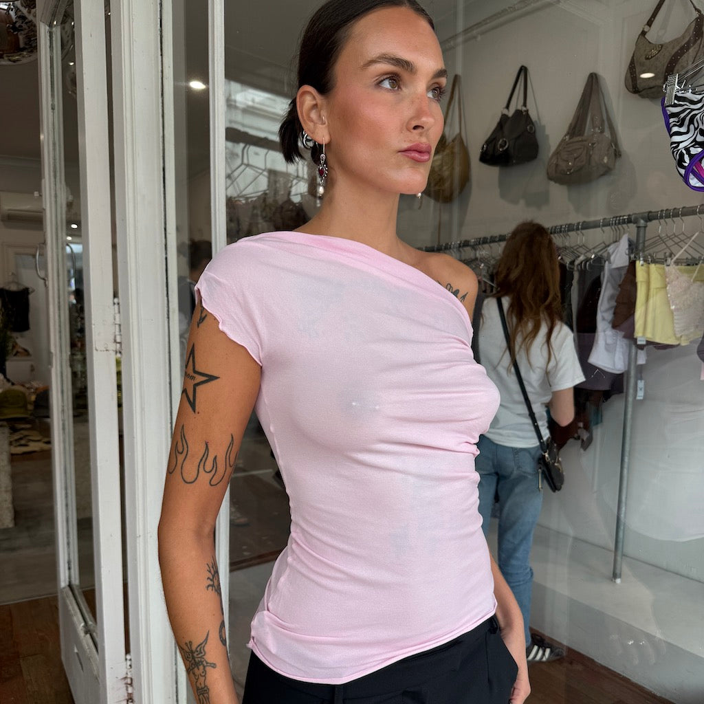 Cap Sleeve Drape Top - Baby Pink