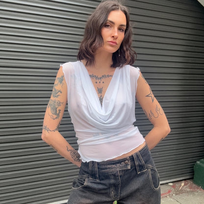 Mercury Mesh Drape Top -  White