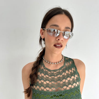 2000s Silver Metallic Y2K frameless Sunglasses
