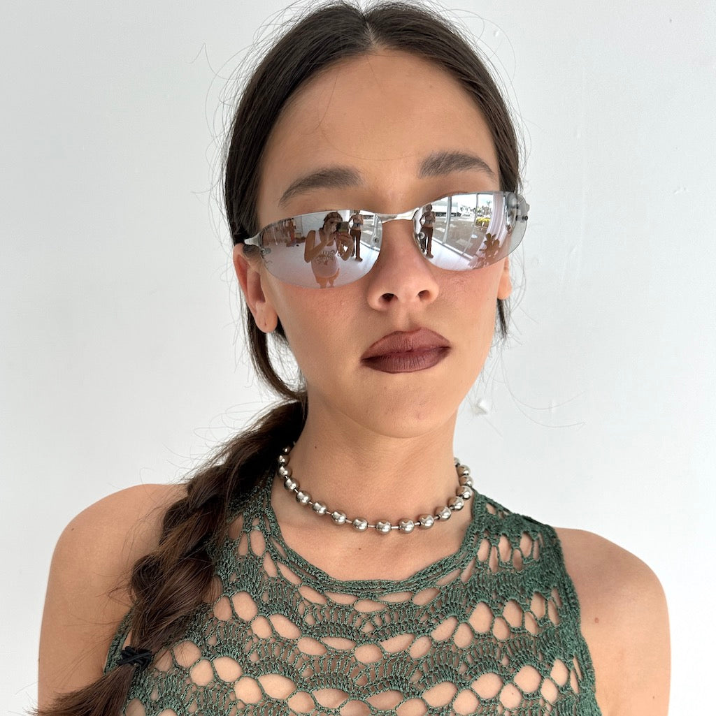 2000s Silver Metallic Y2K frameless Sunglasses