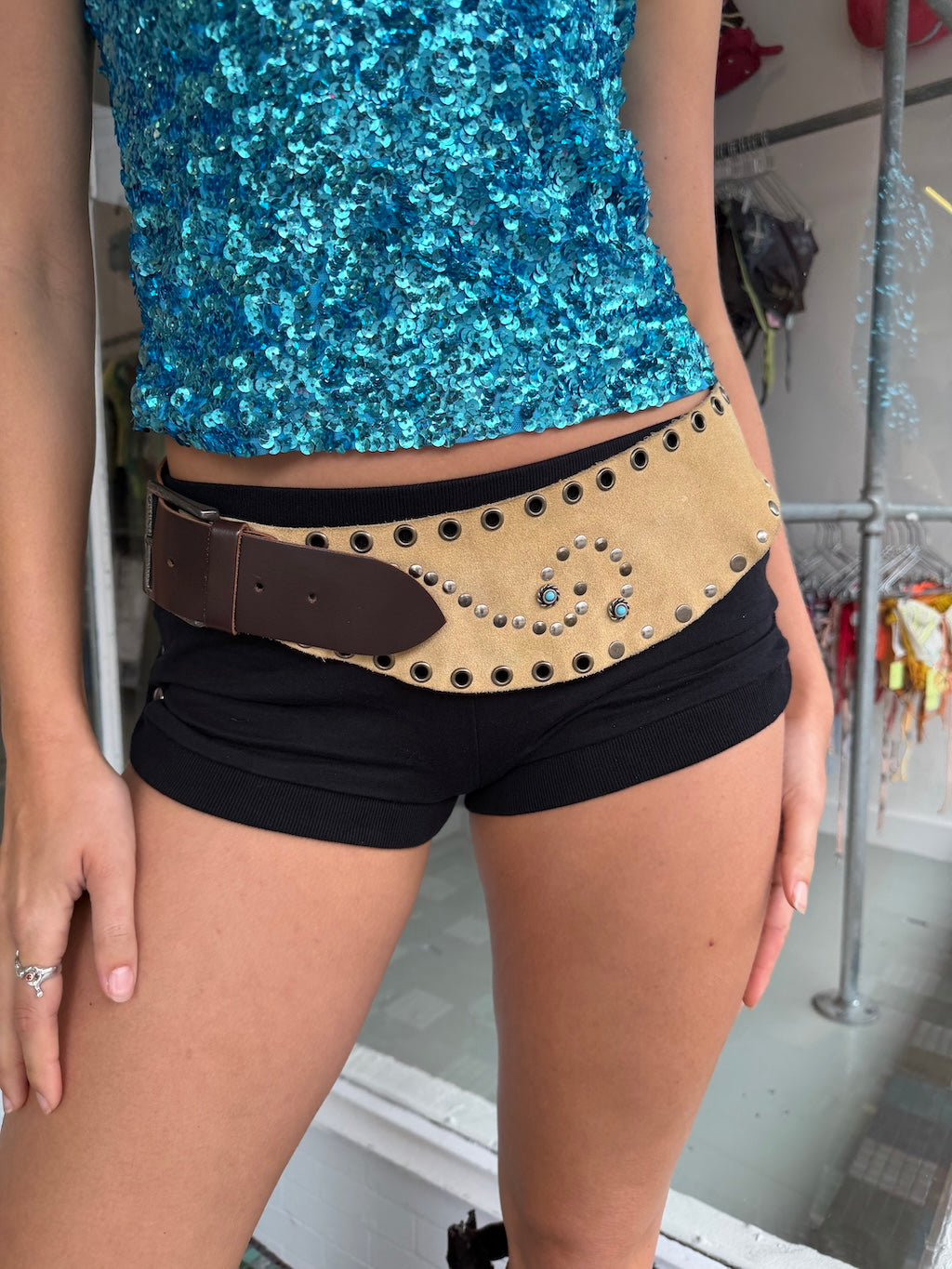 Stud Turquoise Leather Belt