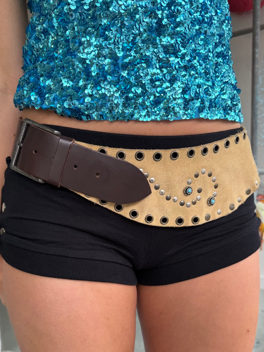 Stud Turquoise Leather Belt
