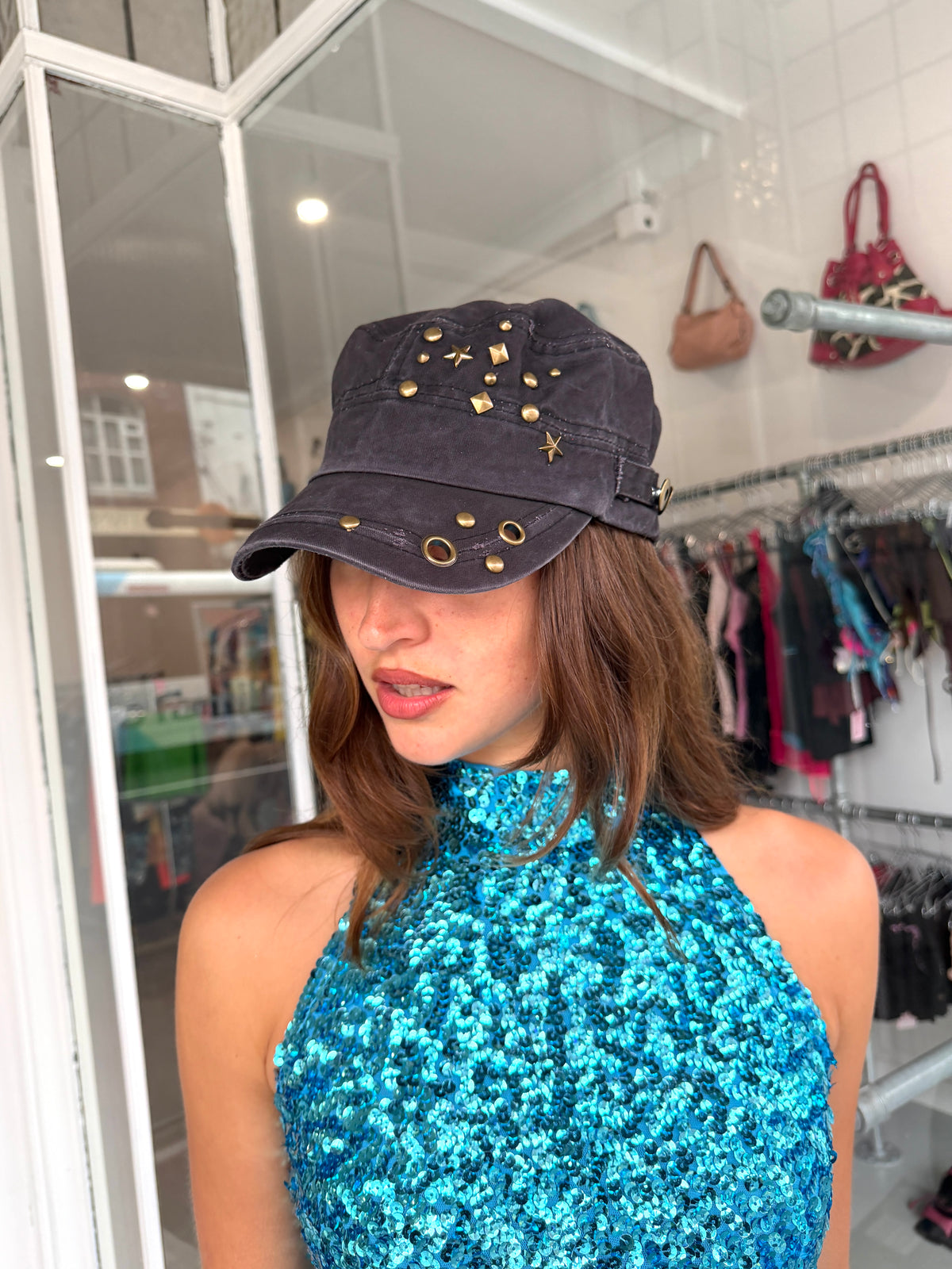 Studded Military Hat Cap