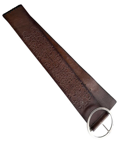 Embossed Brown Leather Belt