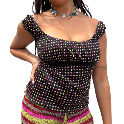 Y2K Polka Dot Off Shoulder Top
