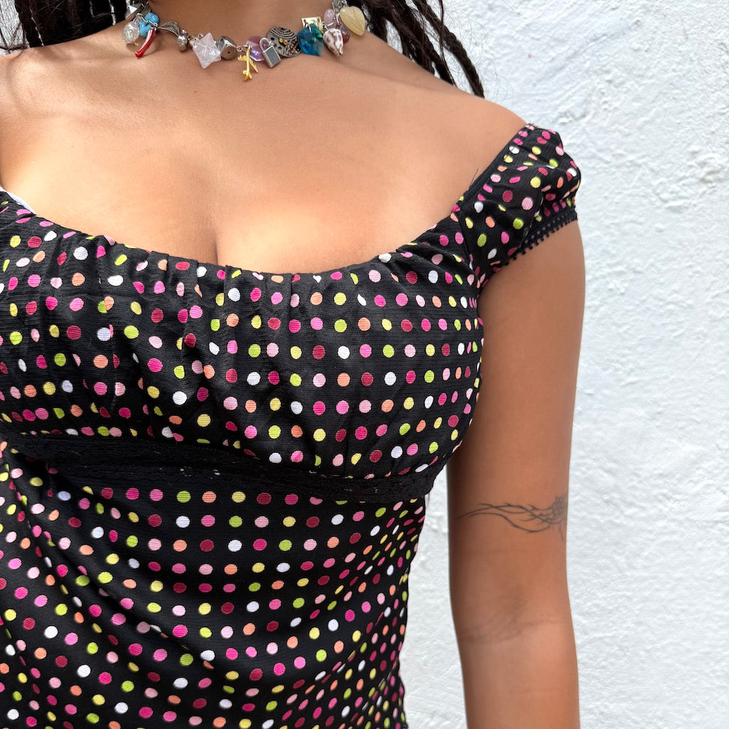 Y2K Polka Dot Off Shoulder Top