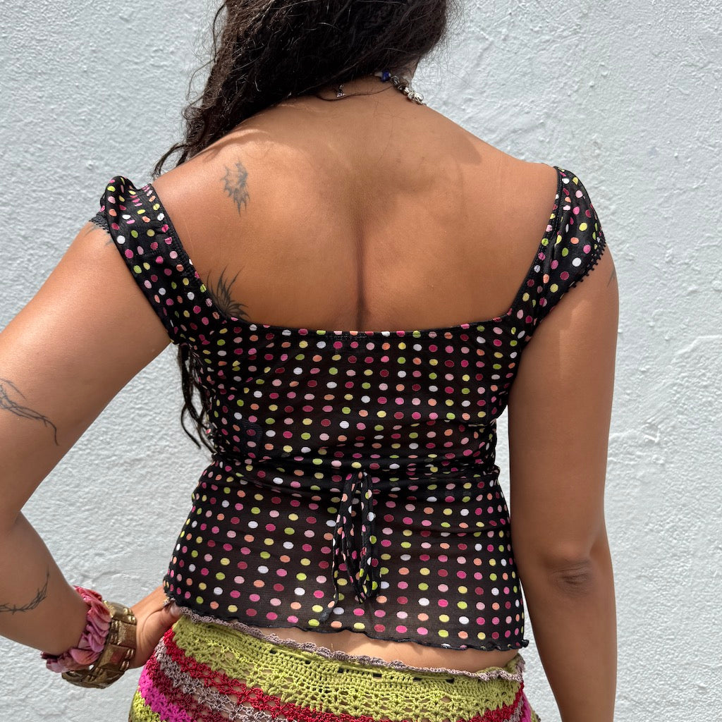 Y2K Polka Dot Off Shoulder Top