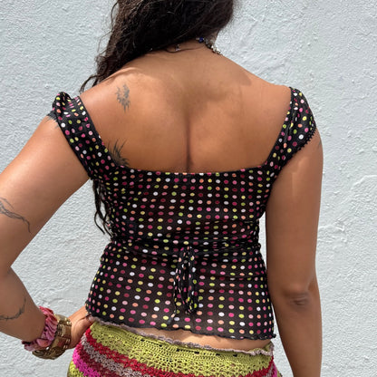 Y2K Polka Dot Off Shoulder Top