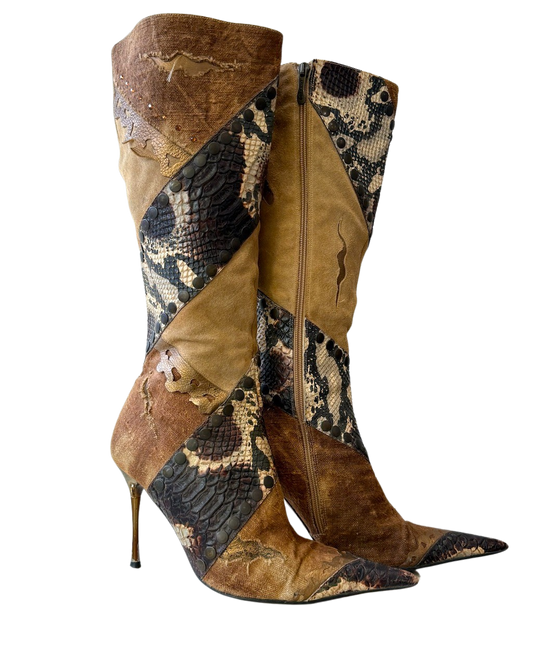 Y2K El Dante Patch Stiletto Boots