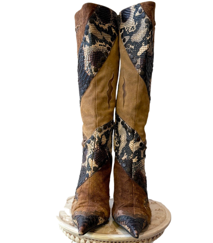 Y2K El Dante Patch Stiletto Boots